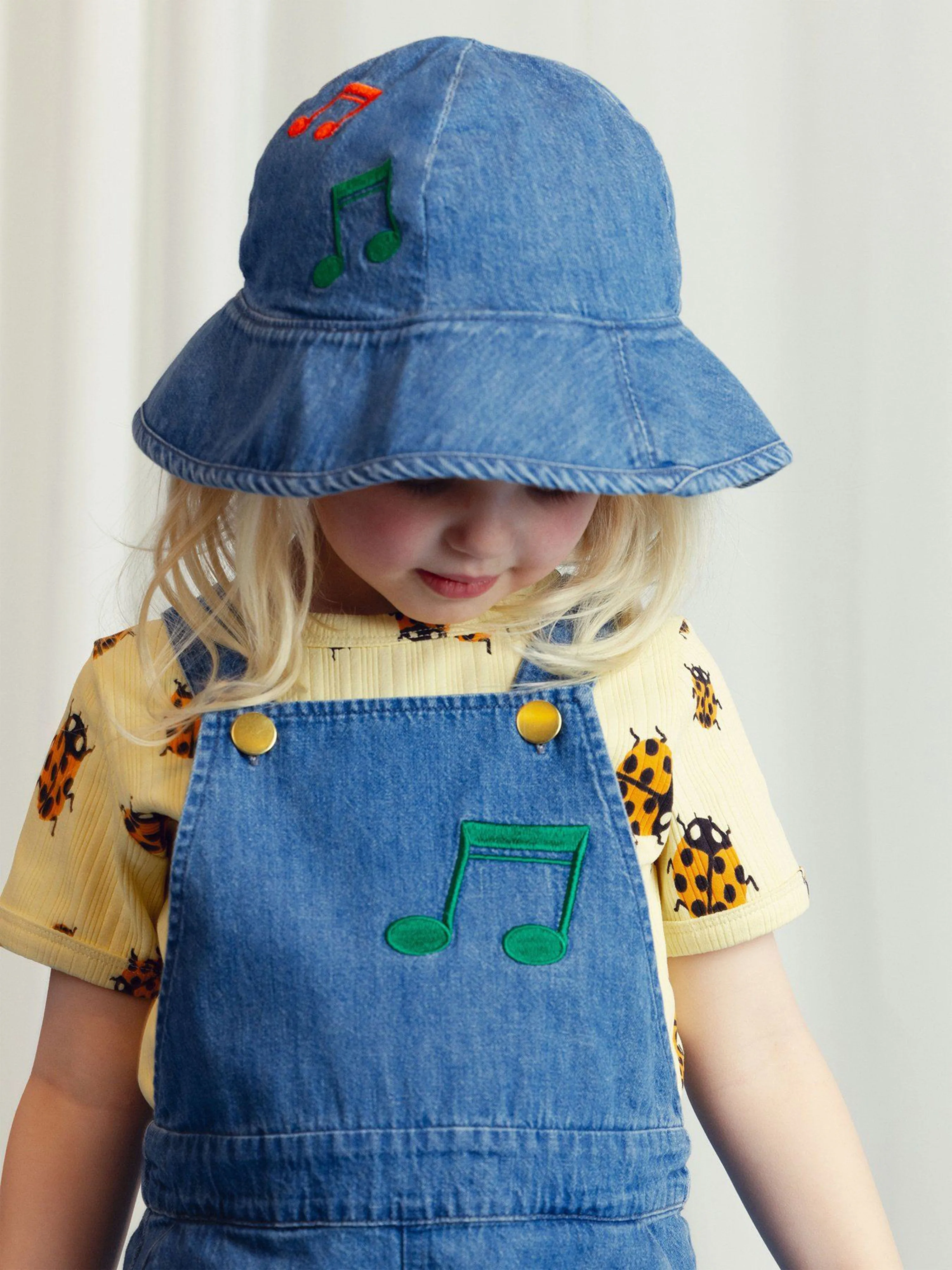 Baby Girls Note Embroidered Sun Hat in Blue