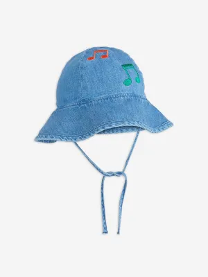Baby Girls Note Embroidered Sun Hat in Blue