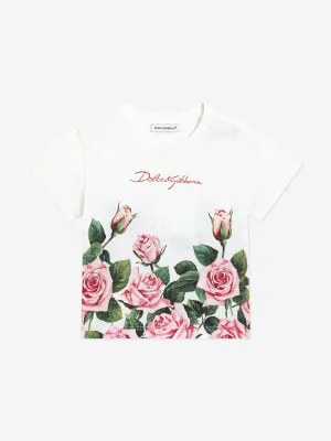 Baby Girls Rose Print T-Shirt in White