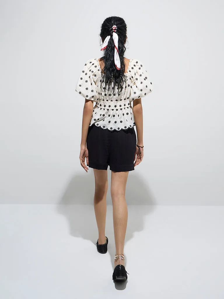 Bombay Paisley Black Solid Cotton Shorts