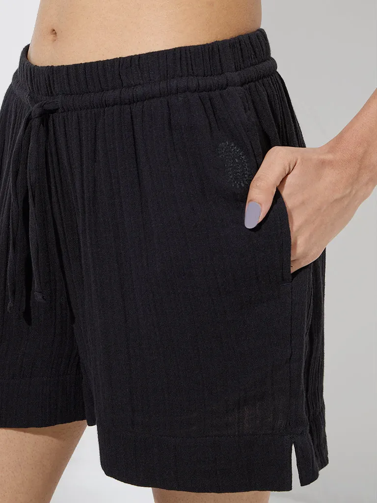 Bombay Paisley Black Solid Cotton Shorts