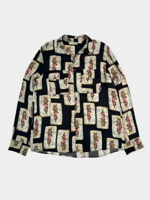 Camicia Satinata Fantasia Contrasto Con Tasche Frontali