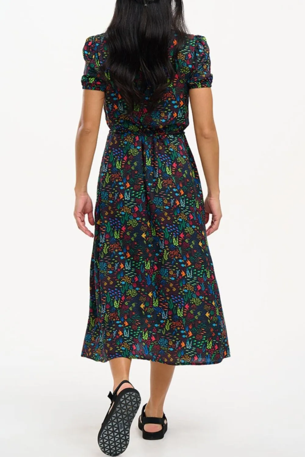 Cassandra Midi Shirt Dress - Black. Underwater Ditsy