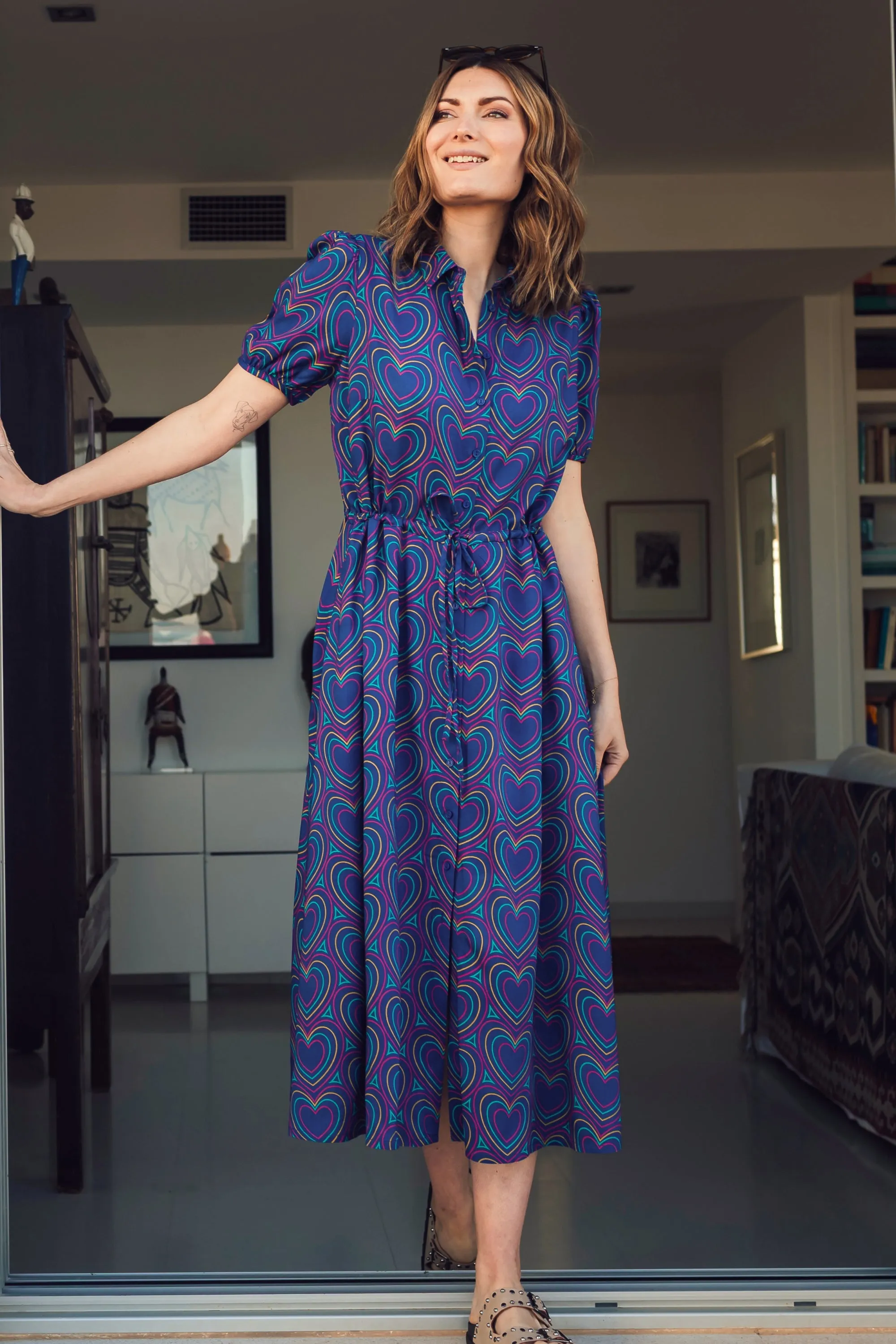 Cassandra Midi Shirt Dress - Navy. Heart Explosion