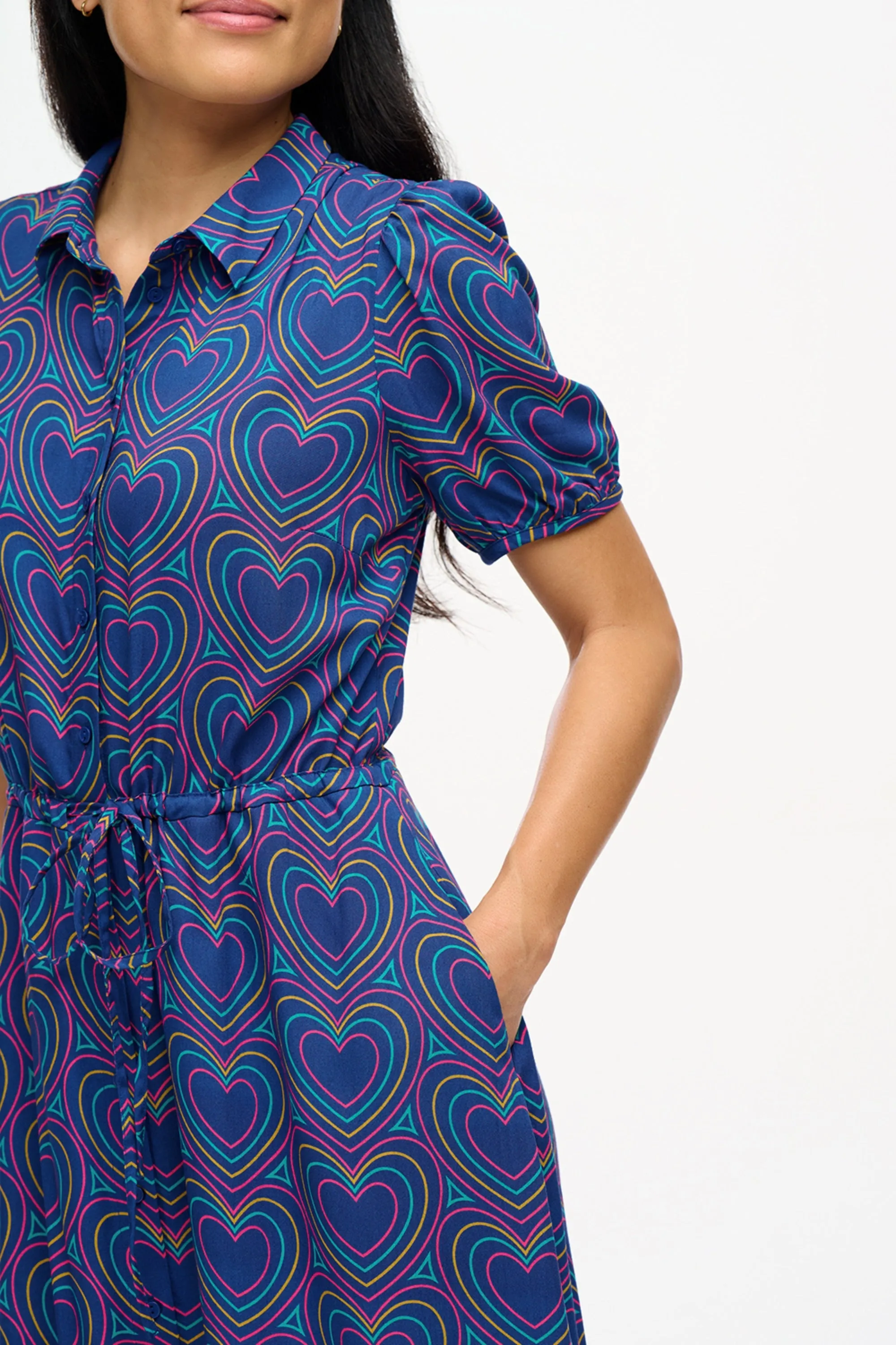 Cassandra Midi Shirt Dress - Navy. Heart Explosion