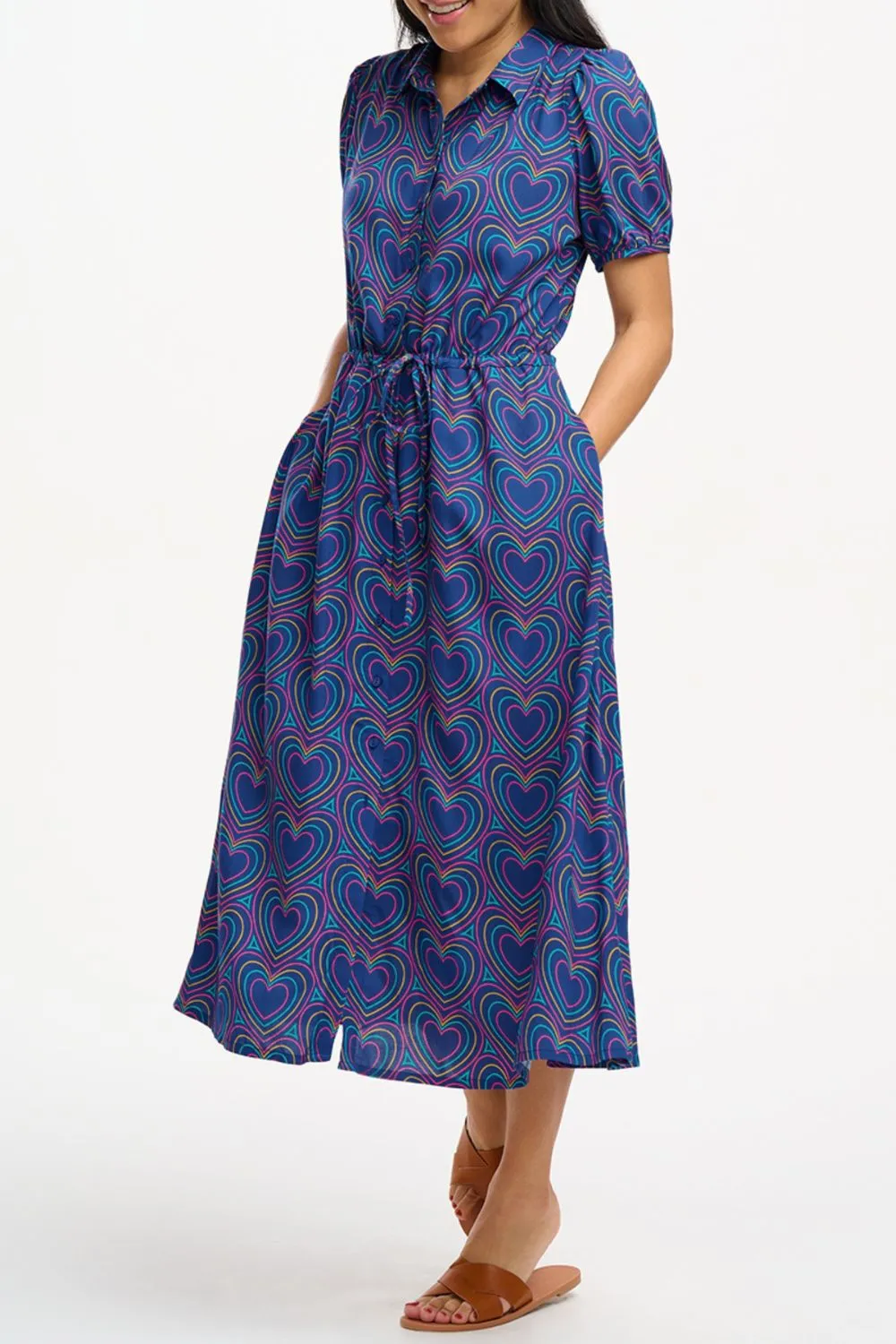 Cassandra Midi Shirt Dress - Navy. Heart Explosion
