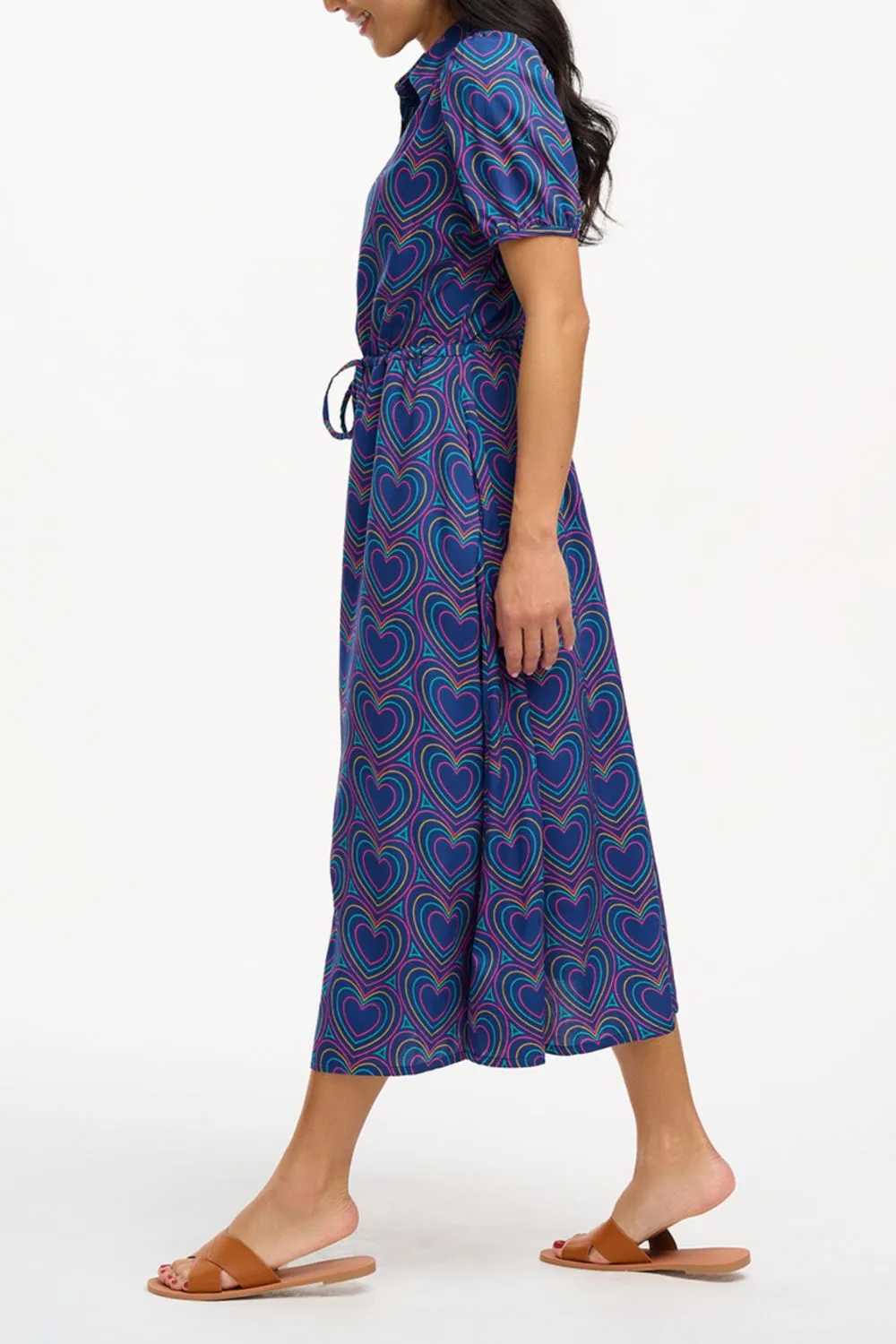 Cassandra Midi Shirt Dress - Navy. Heart Explosion
