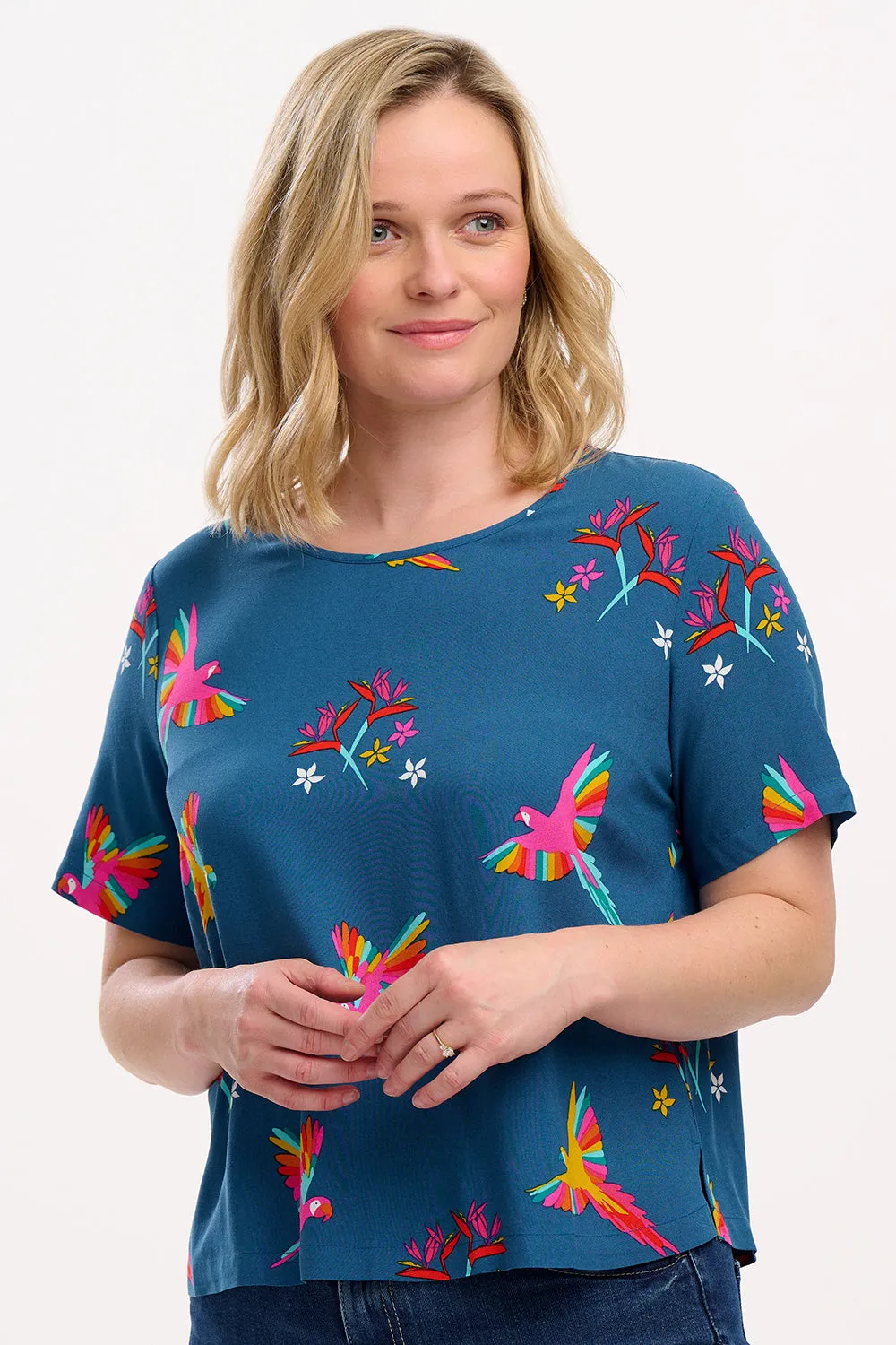 Christina Top - Teal. Rainbow Parrots