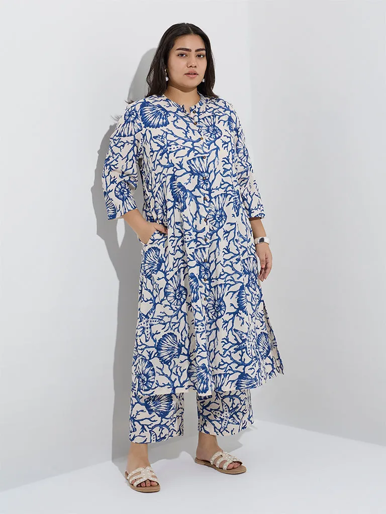 Diza Blue Marine-Inspired A-Line Kurta
