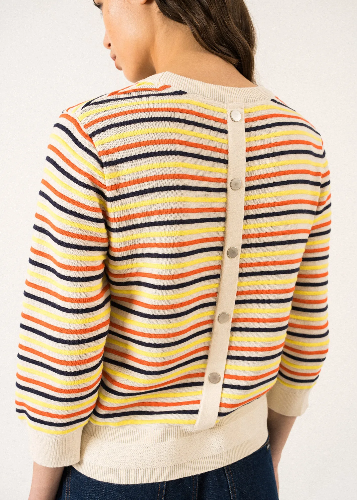 DUNE -  Sweater with Multicolored Stripes by Isabelle Ballu | Cotton and Linen  (IVORY / MULTICO)