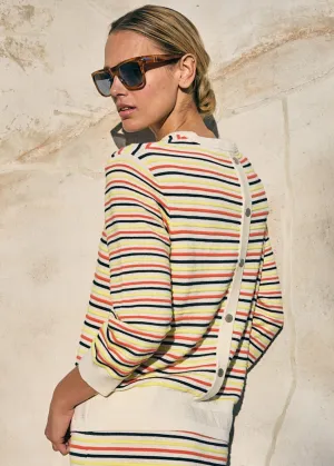 DUNE -  Sweater with Multicolored Stripes by Isabelle Ballu | Cotton and Linen  (IVORY / MULTICO)