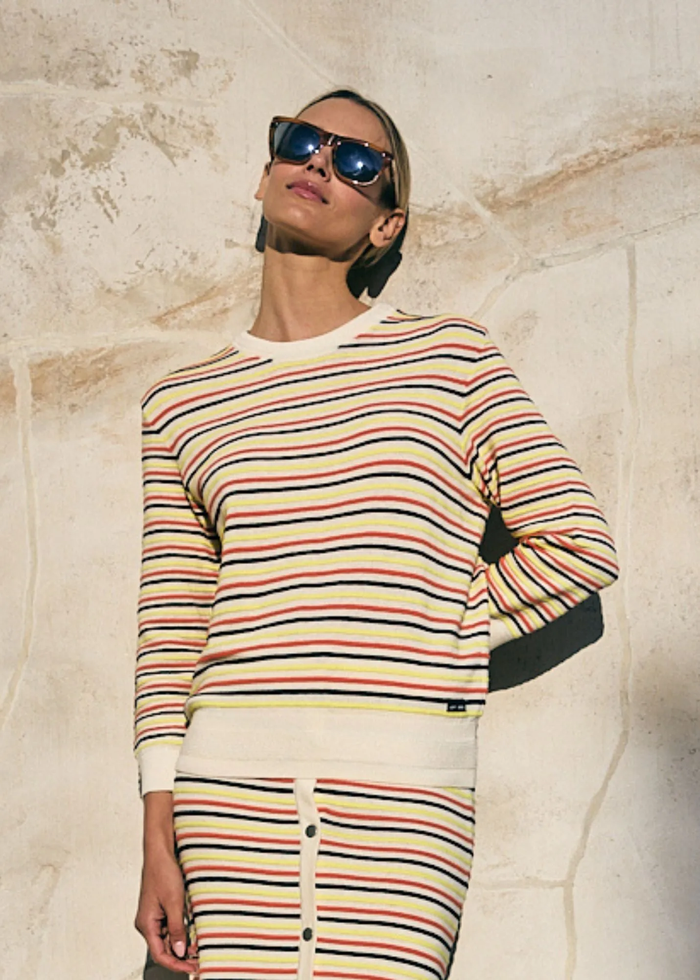 DUNE -  Sweater with Multicolored Stripes by Isabelle Ballu | Cotton and Linen  (IVORY / MULTICO)