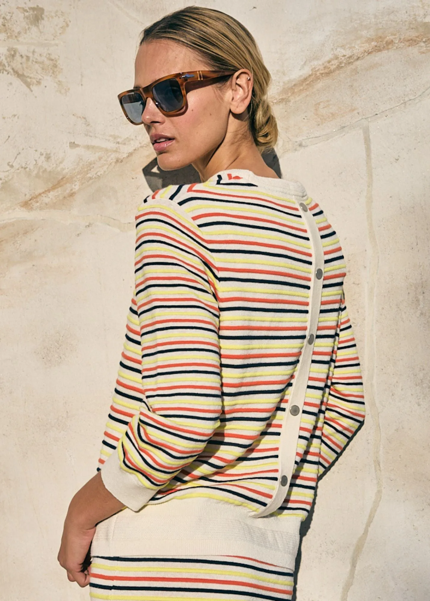 DUNE -  Sweater with Multicolored Stripes by Isabelle Ballu | Cotton and Linen  (IVORY / MULTICO)
