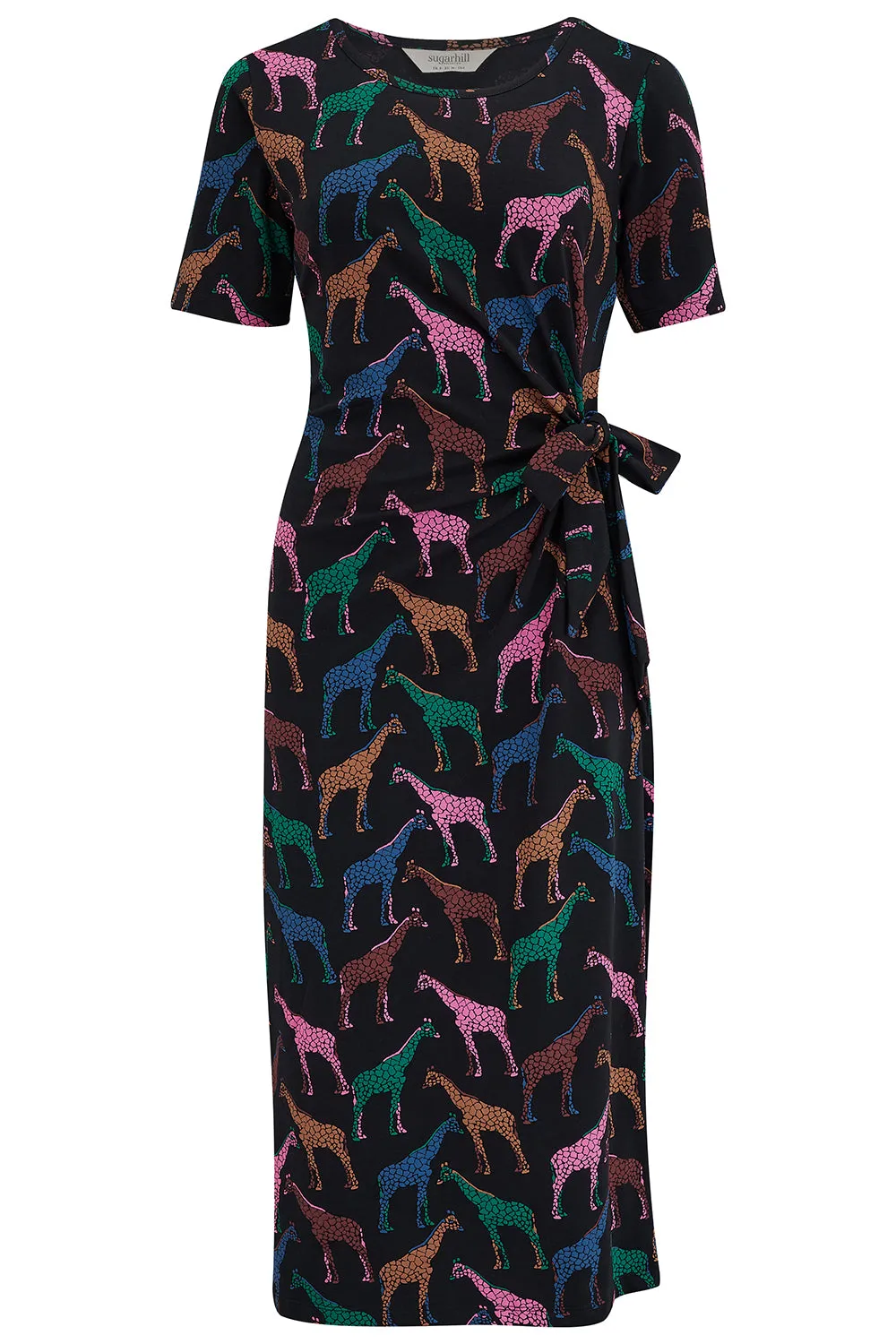 Emersyn Midi Jersey Dress - Black. Giraffe Spots