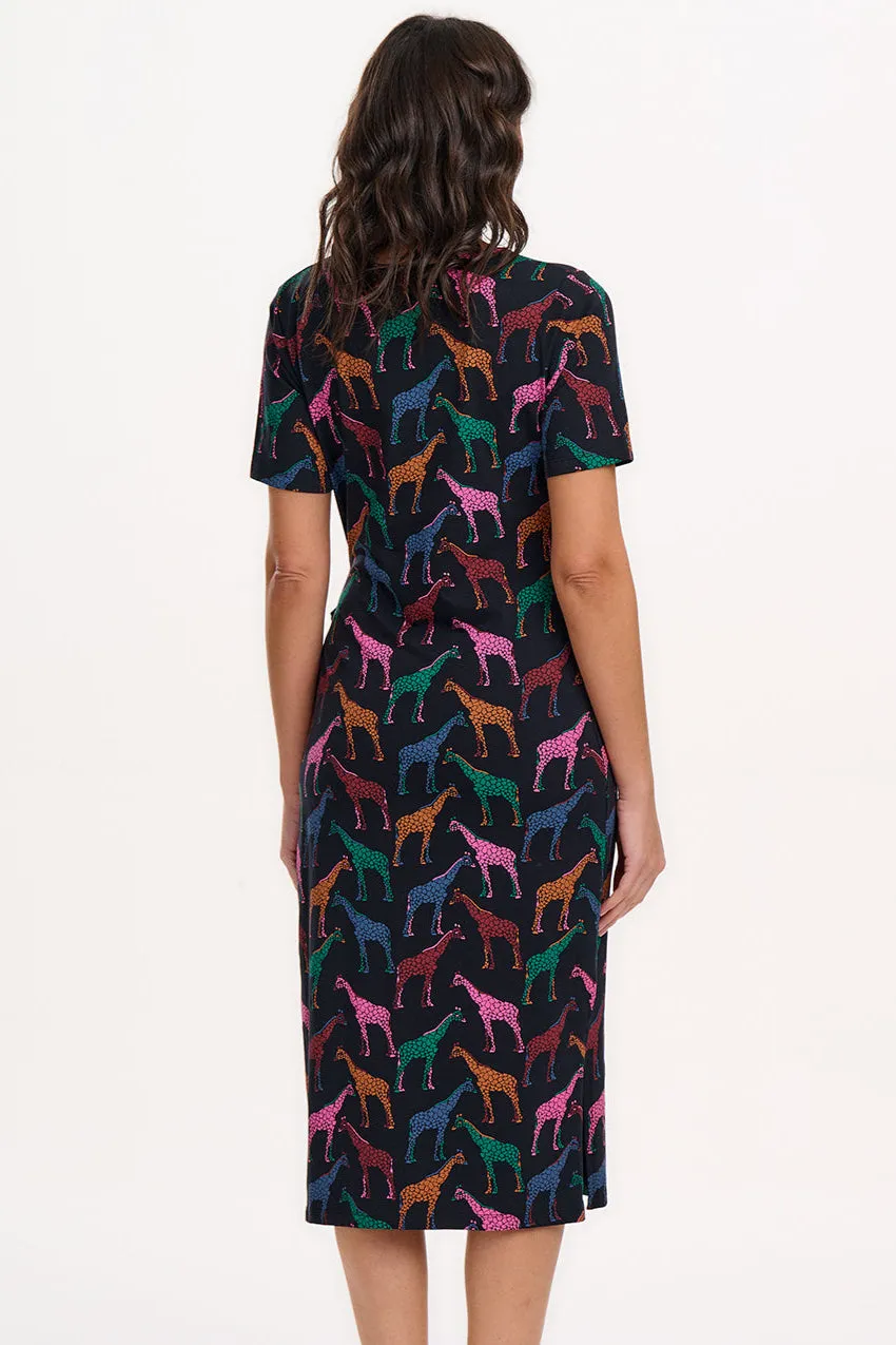 Emersyn Midi Jersey Dress - Black. Giraffe Spots