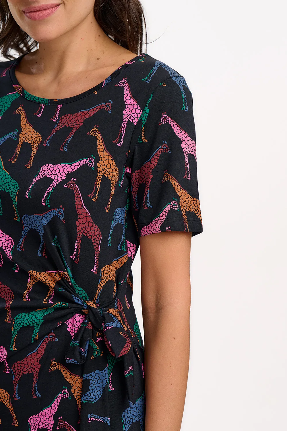 Emersyn Midi Jersey Dress - Black. Giraffe Spots