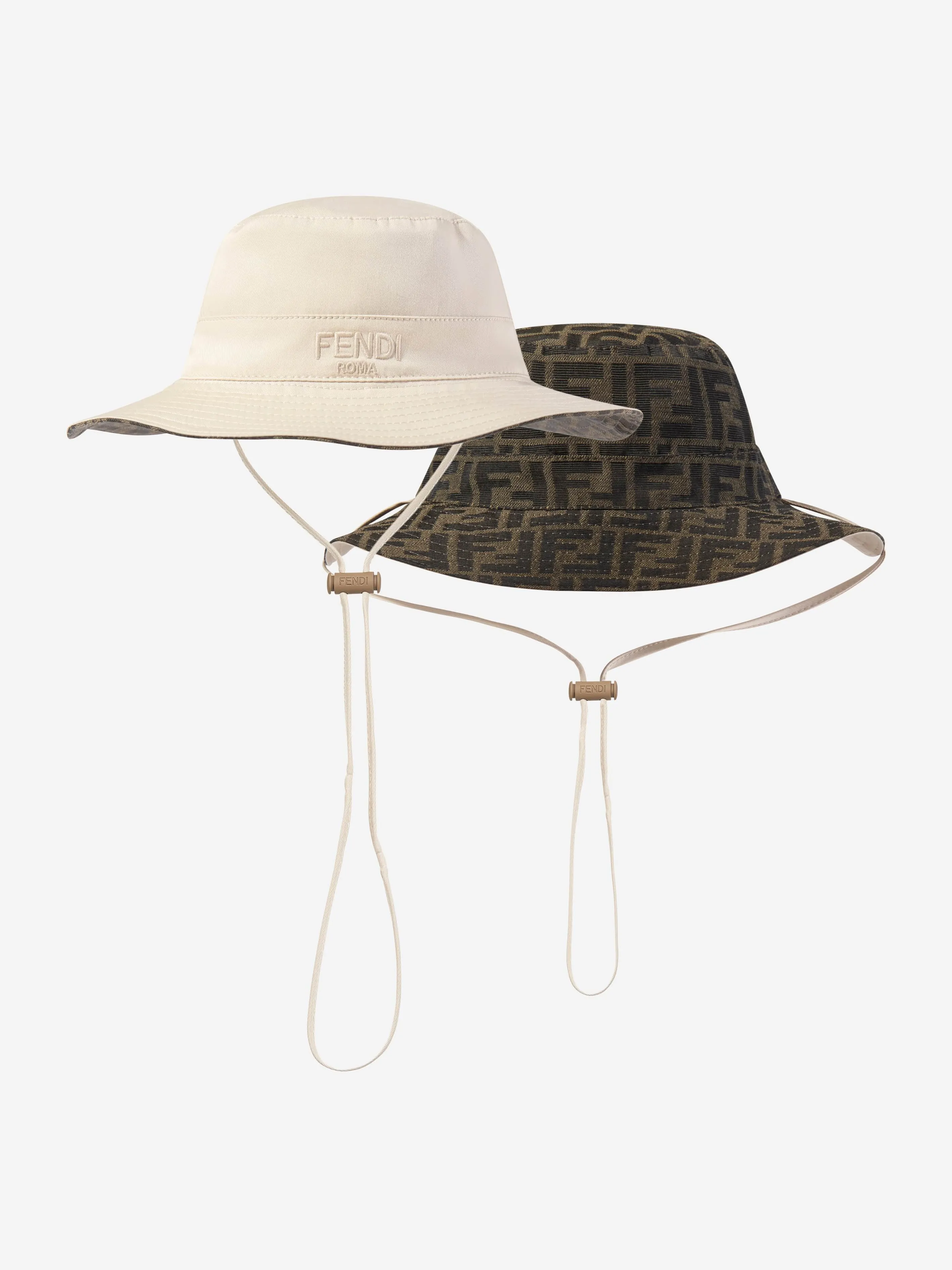 Fendi Boys Reversible Logo Bucket Hat in Beige