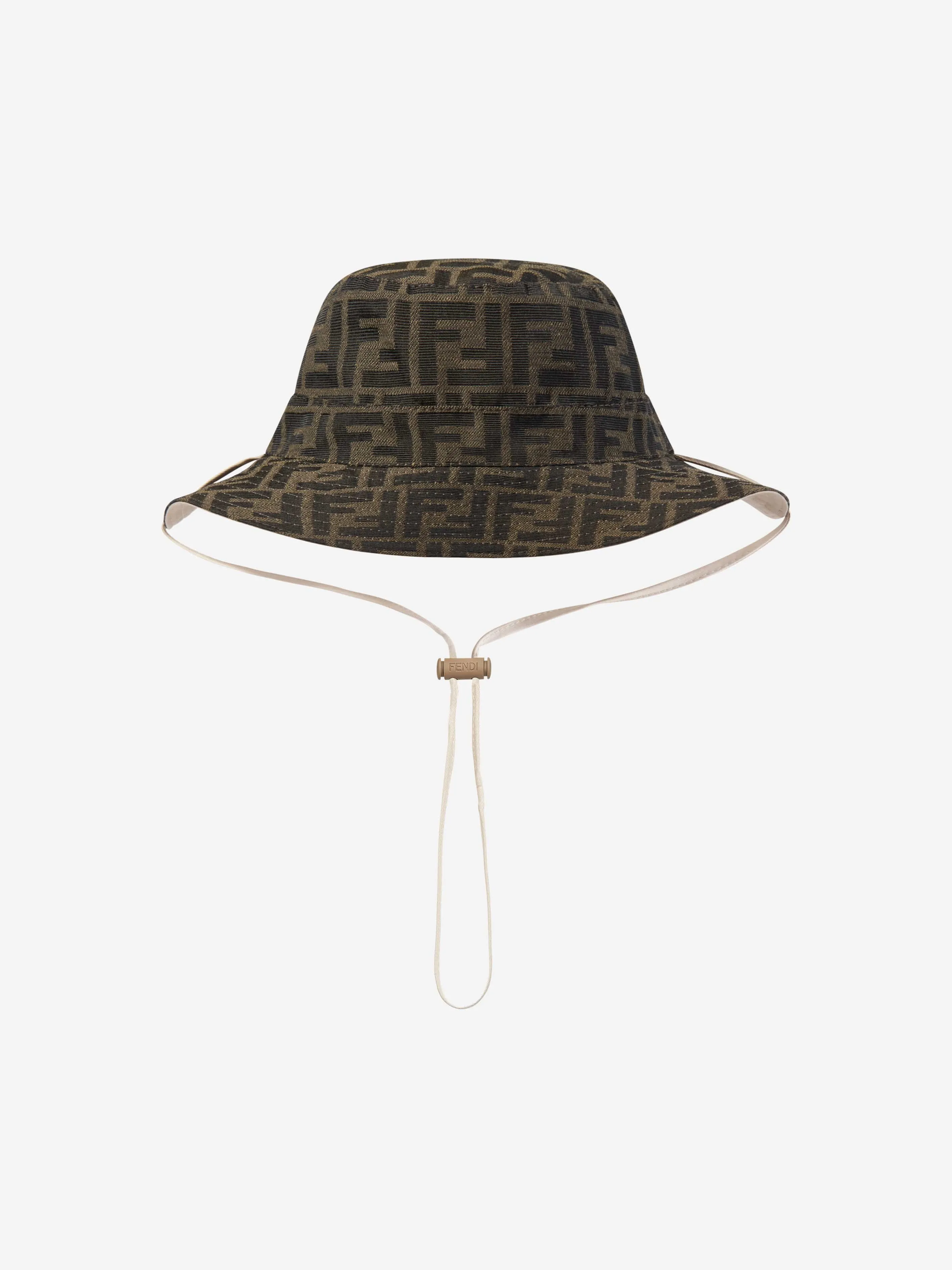 Fendi Boys Reversible Logo Bucket Hat in Beige