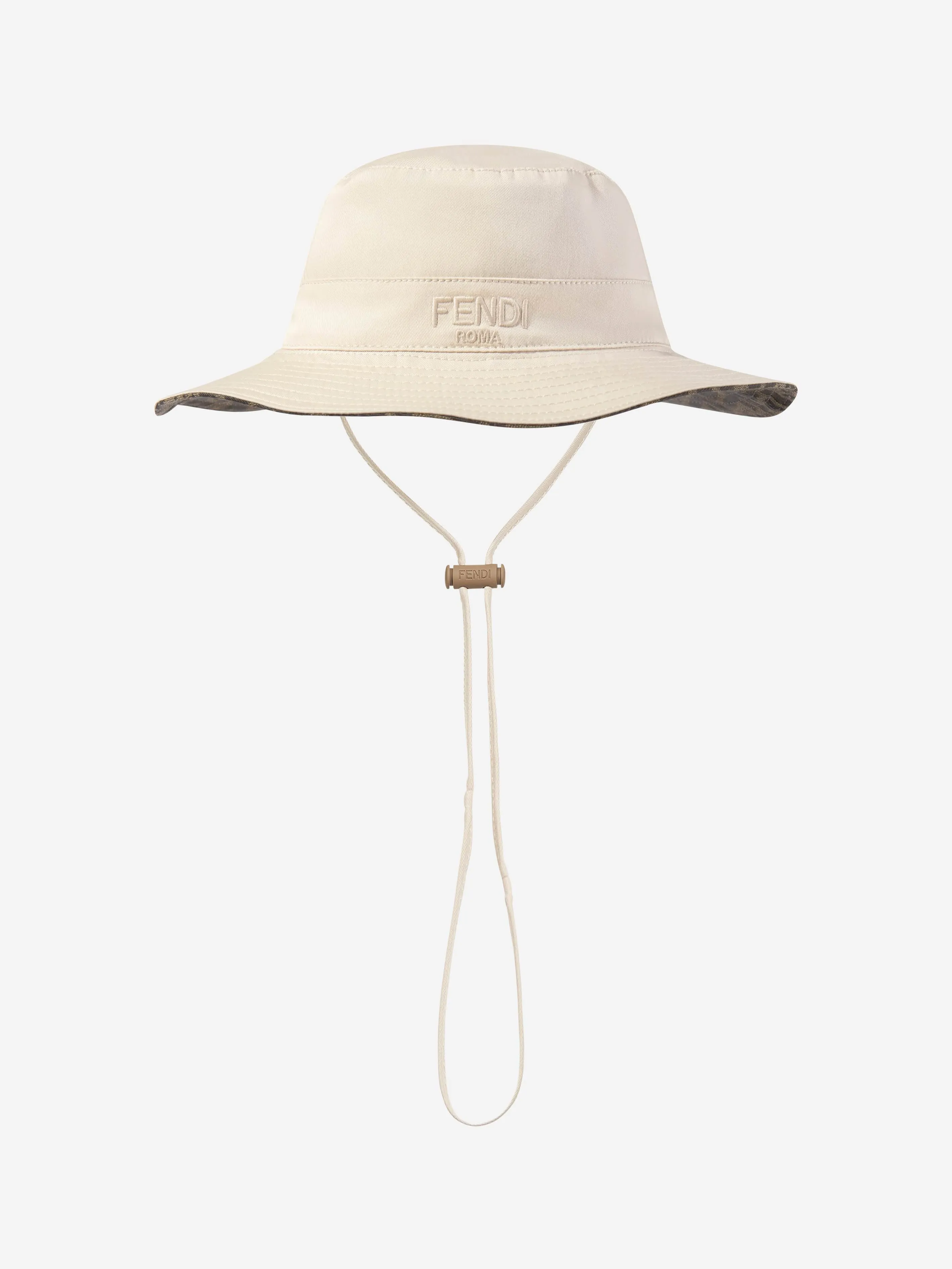 Fendi Boys Reversible Logo Bucket Hat in Beige