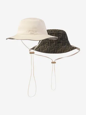 Fendi Boys Reversible Logo Bucket Hat in Beige