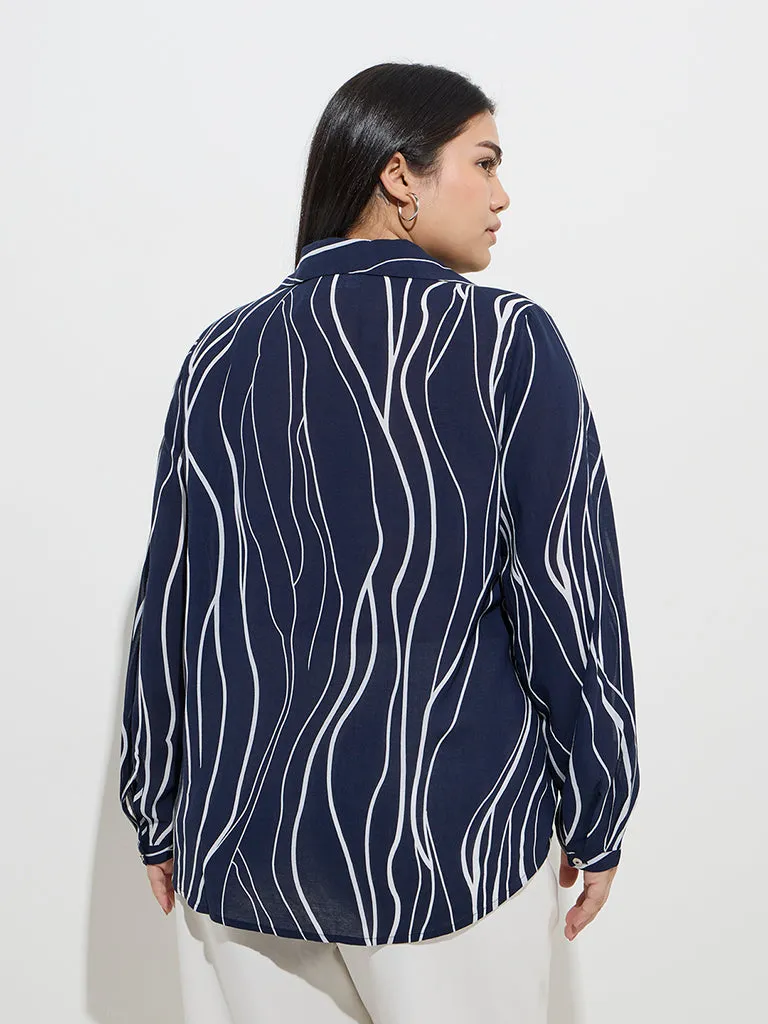 Gia Navy Abstract Printed Shirt