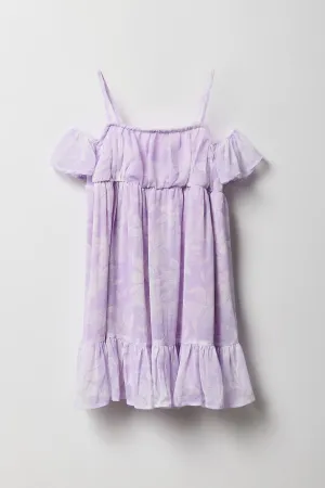 Girls Floral Chiffon Off-Shoulder Dress