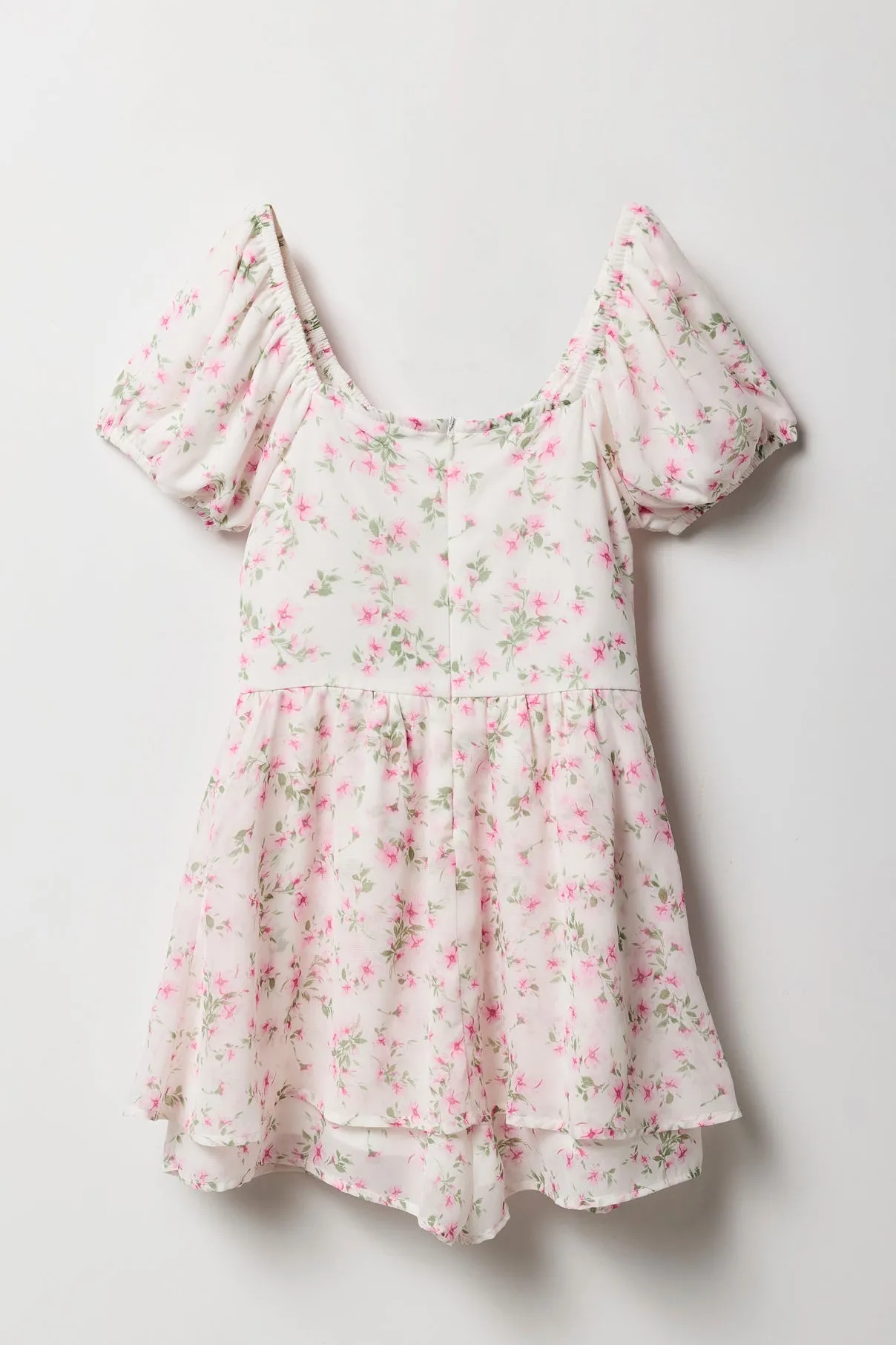 Girls Floral Chiffon Short Sleeve Romper
