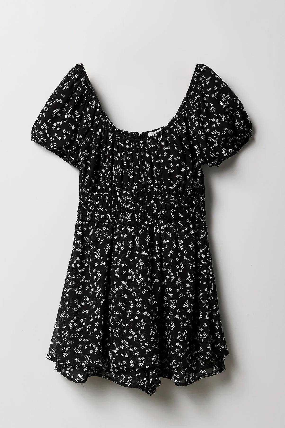 Girls Floral Chiffon Short Sleeve Romper