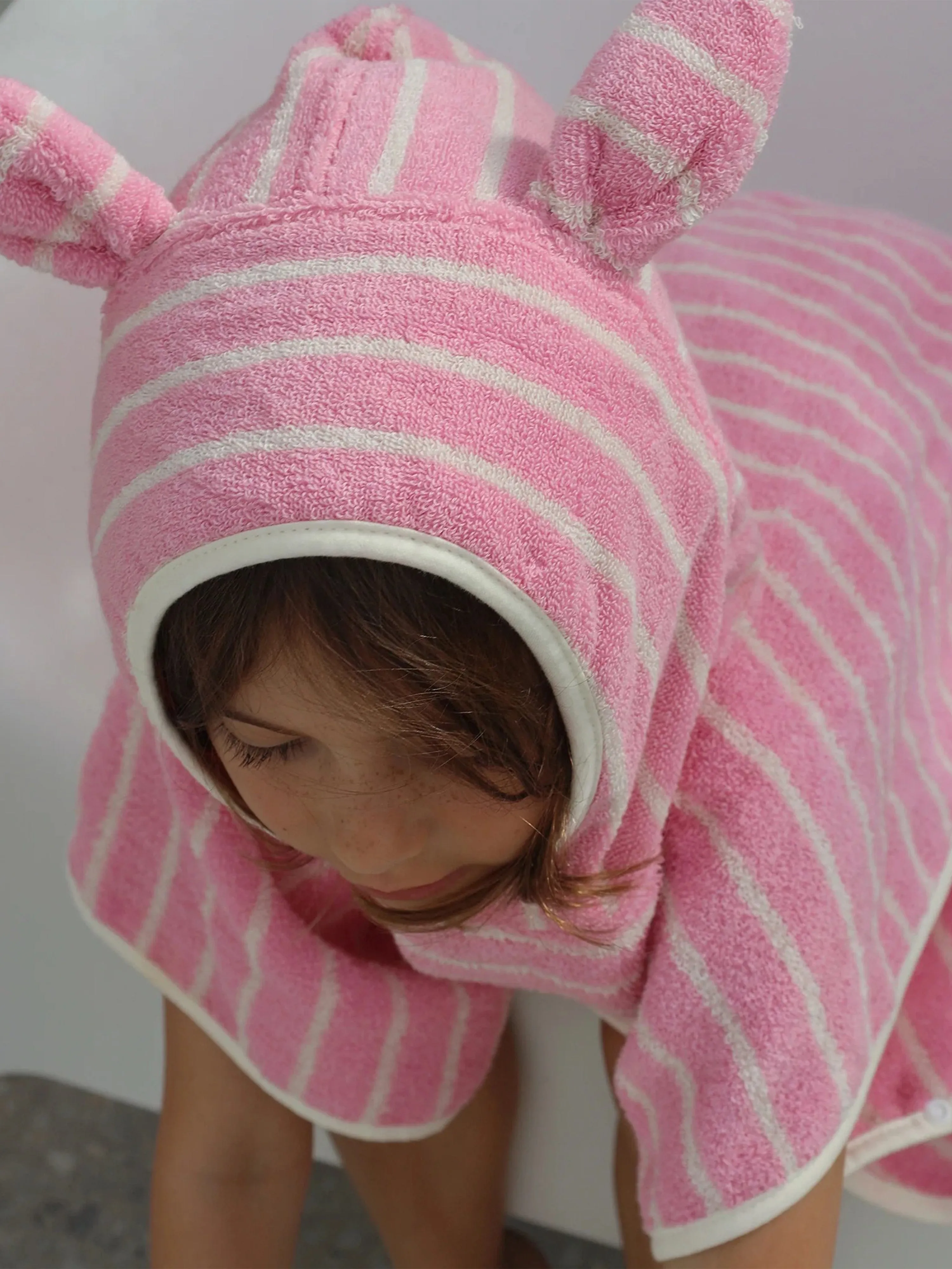 Girls Striped Character Hooded Towel Cotton Candy in Pink (86cm)