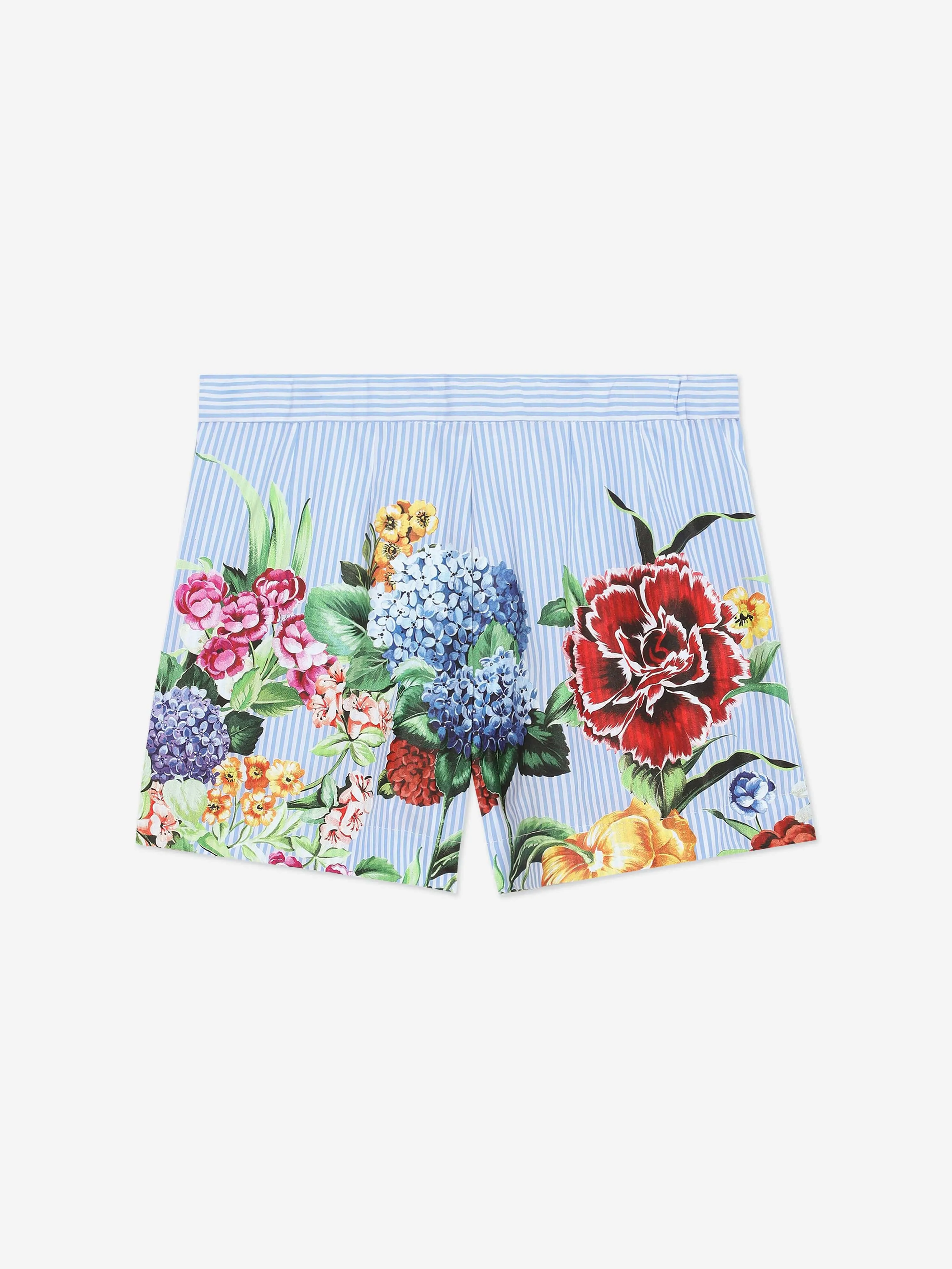 Girls Striped Floral Shorts in Multicolour