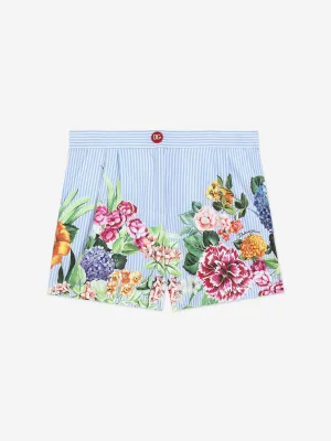 Girls Striped Floral Shorts in Multicolour