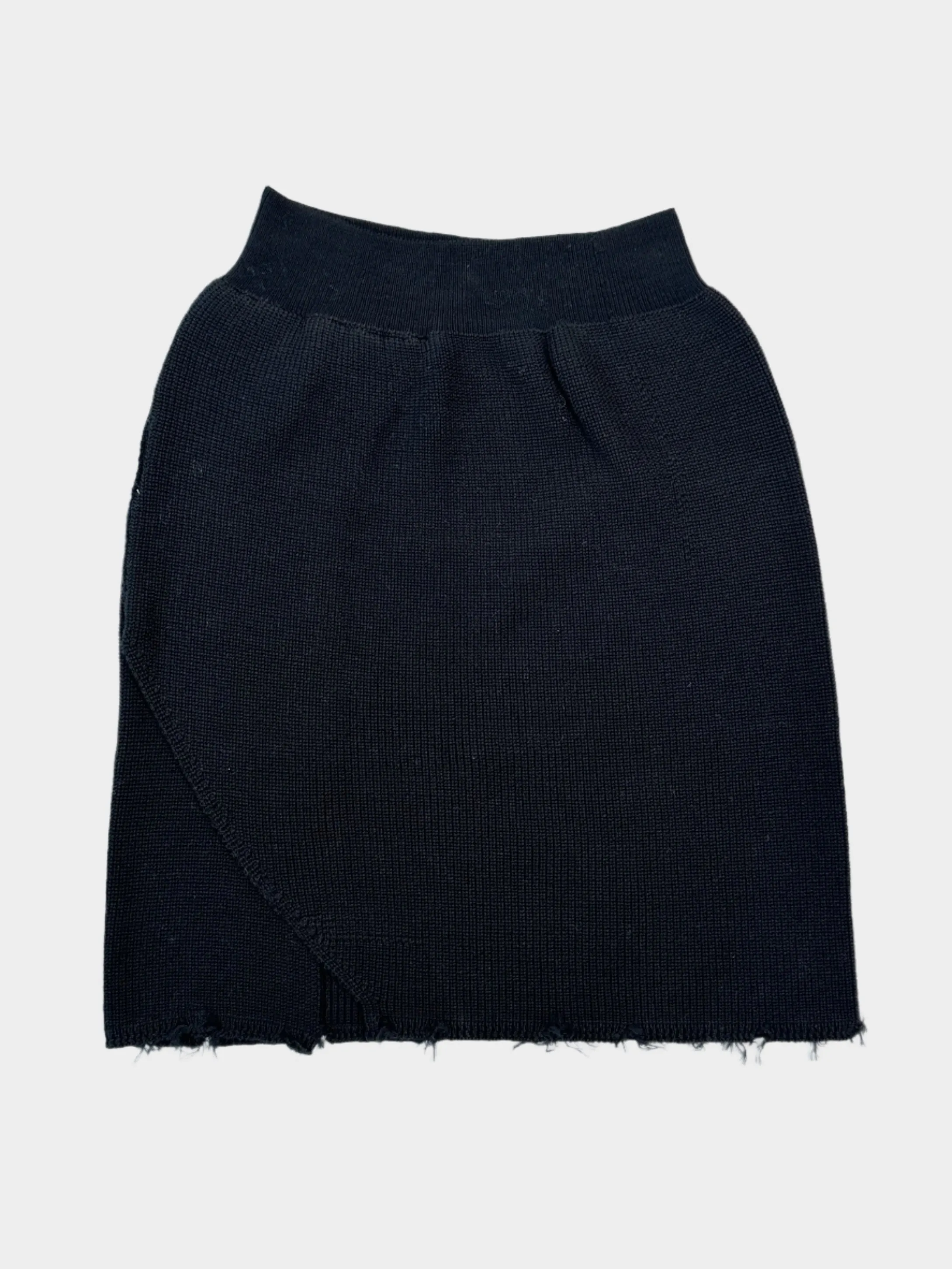 Gonna Midi In Maglia Nera Con Fondo Sfilacciato