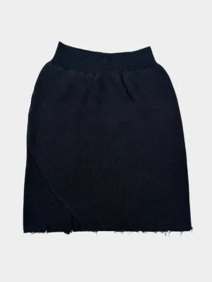 Gonna Midi In Maglia Nera Con Fondo Sfilacciato