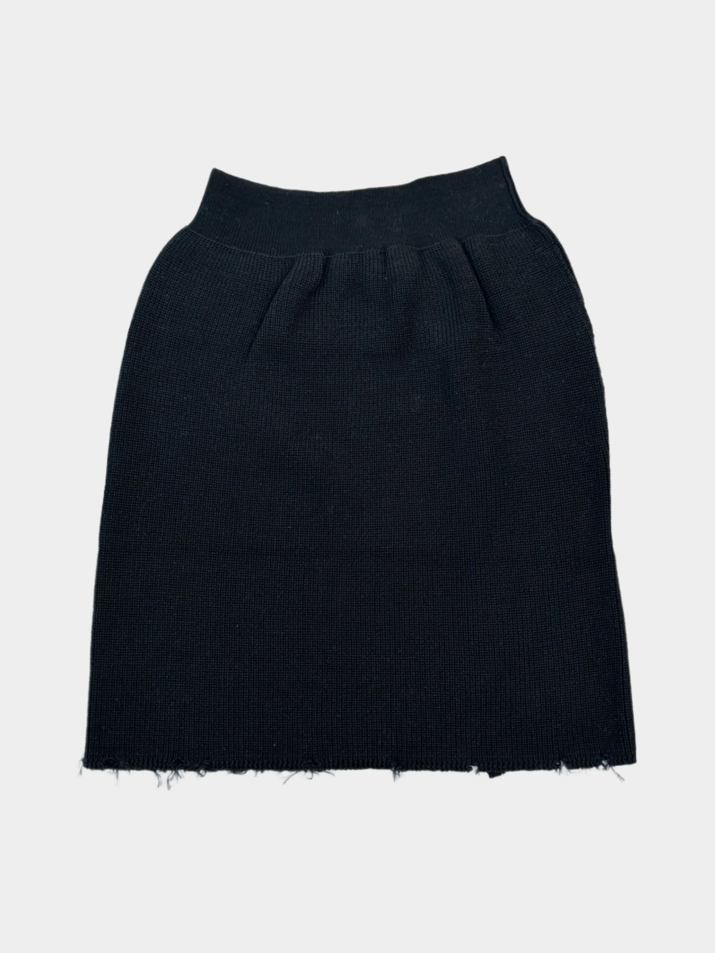 Gonna Midi In Maglia Nera Con Fondo Sfilacciato