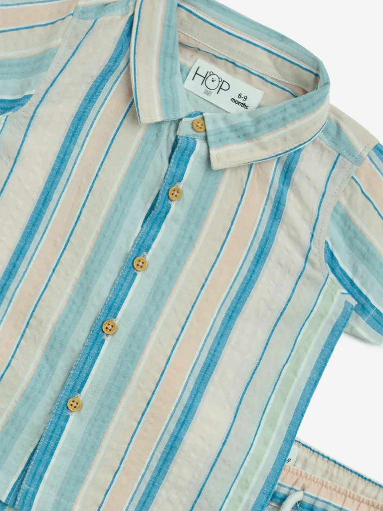 HOP Baby Multicolour Striped Cotton Shirt and Shorts Set