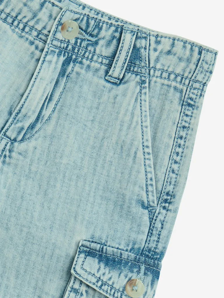 HOP Kids Blue Faded Mid-Rise Denim Shorts