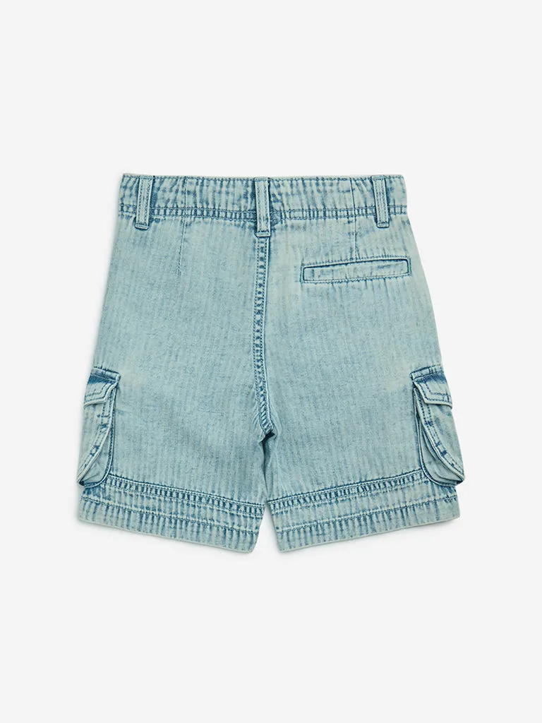 HOP Kids Blue Faded Mid-Rise Denim Shorts
