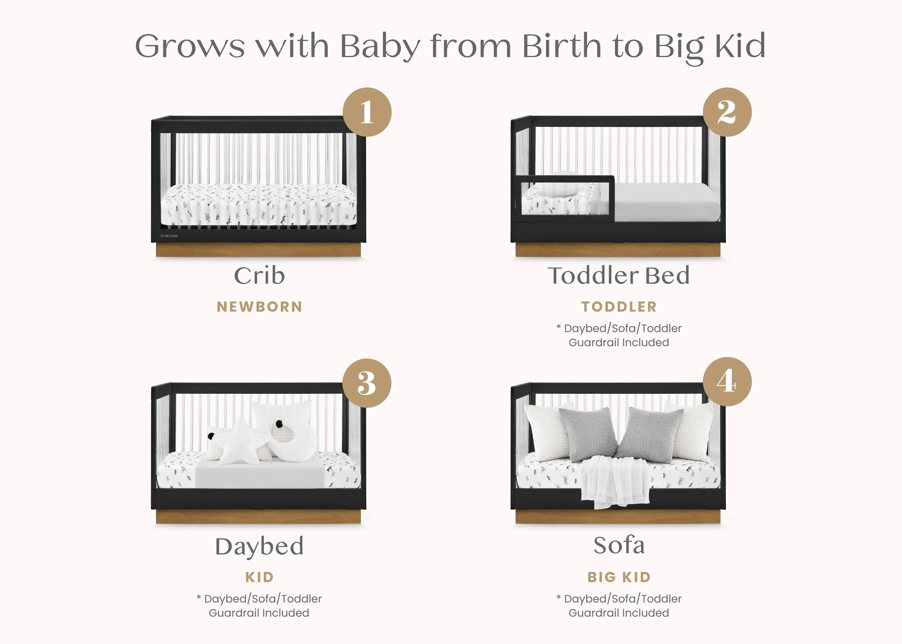 James Acrylic 4-in-1 Convertible Crib