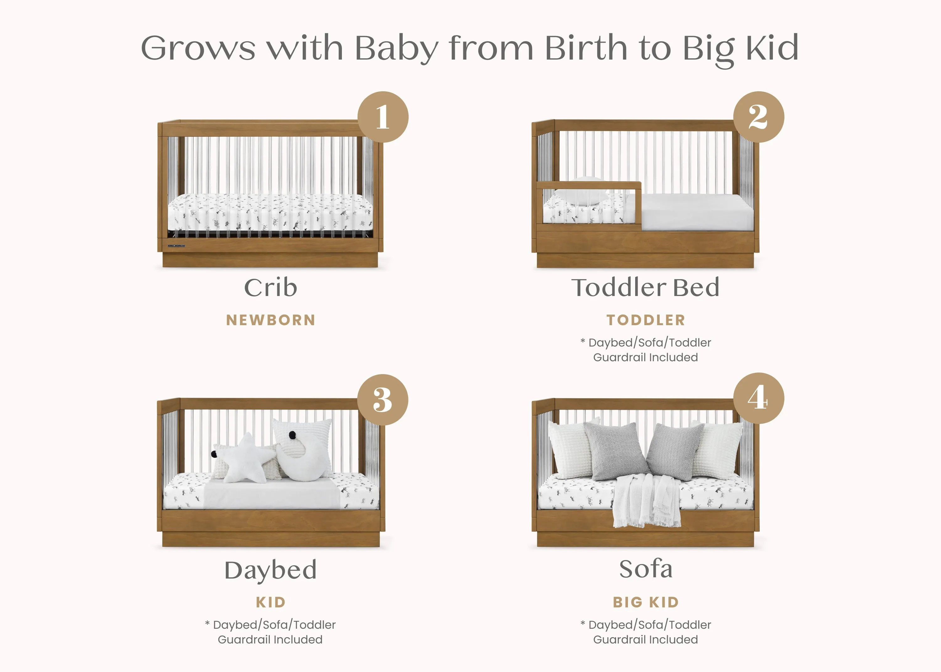 James Acrylic 4-in-1 Convertible Crib