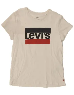 LEVI'S Womens Graphic T-Shirt Top UK 12 Medium Off White Cotton