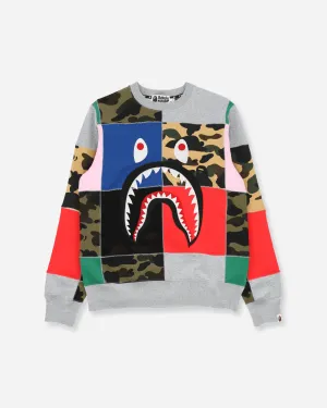 Men's Patchwork Shark Wide Crewneck Sweatshirt Multicolor