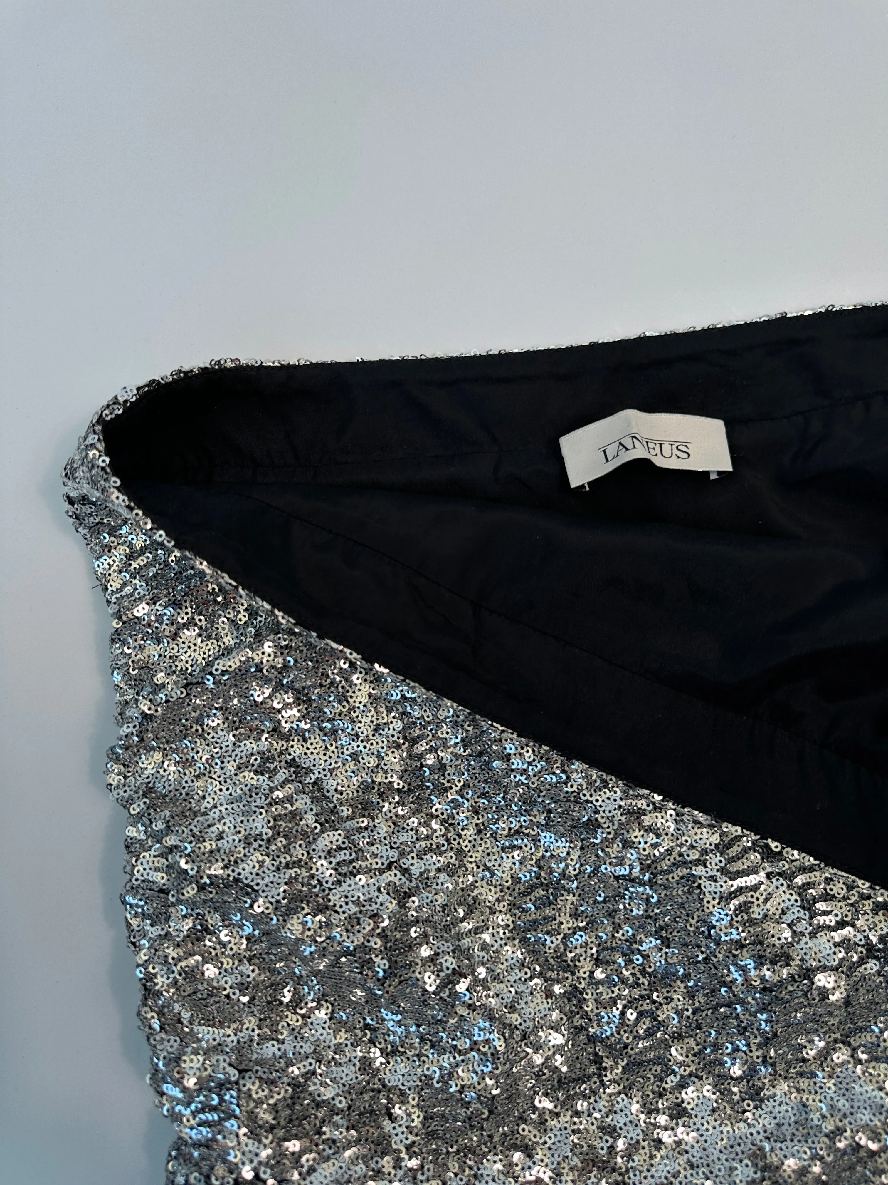 Mini Gonna Con Paillettes Argento E Drappeggio Laterale