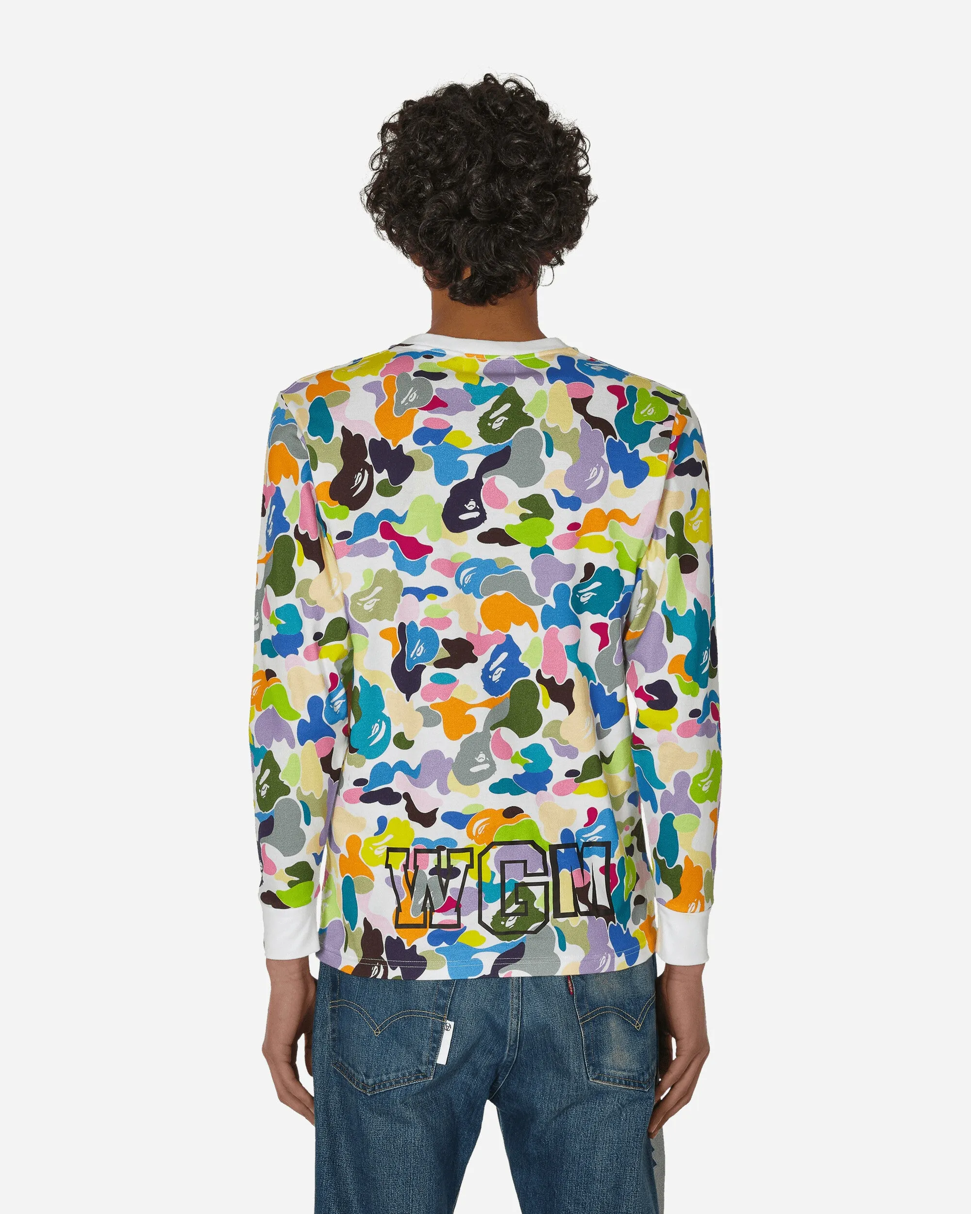 Multi Camo Shark Wide Longsleeve T-Shirt White