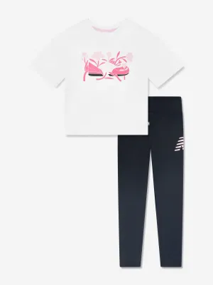 New Balance Girls Floral Shoe Graphic T-Shirt and Leggings Set in White