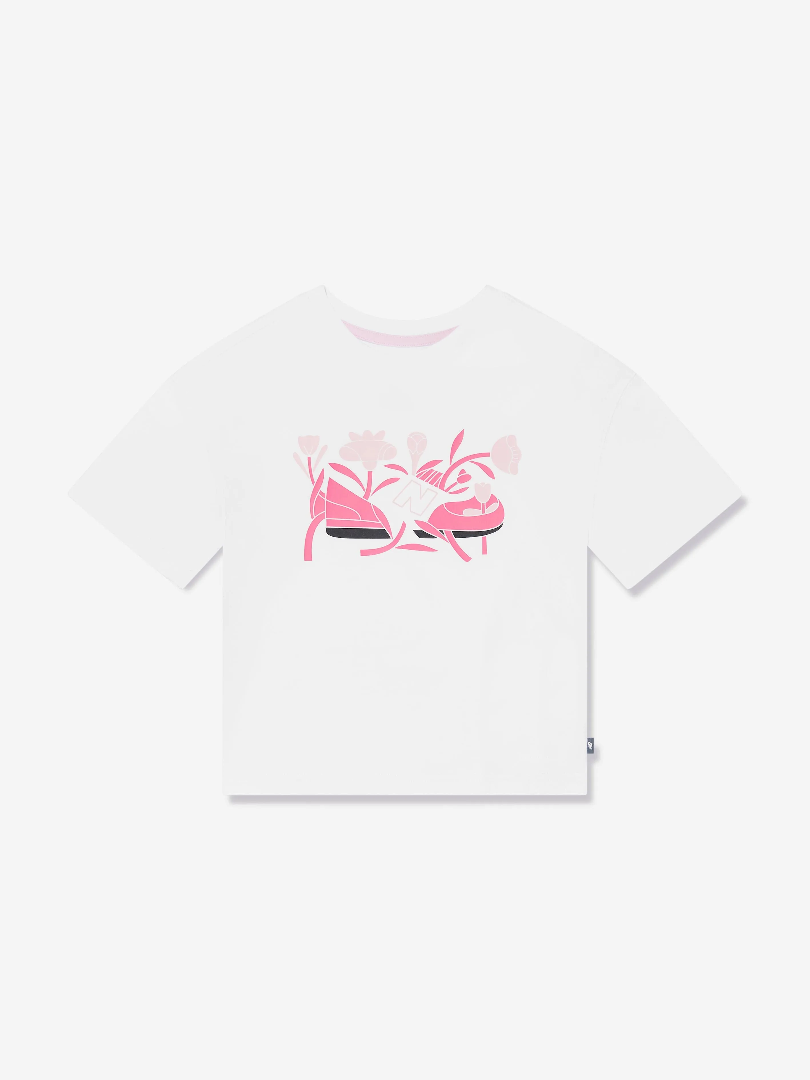 New Balance Girls Floral Shoe Graphic T-Shirt and Leggings Set in White