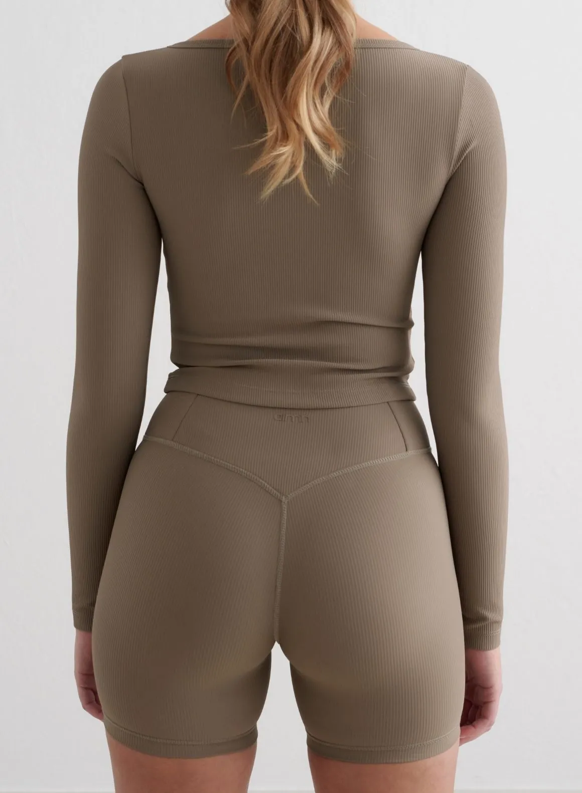 Nougat Ribbed Performance Midi Biker Shorts