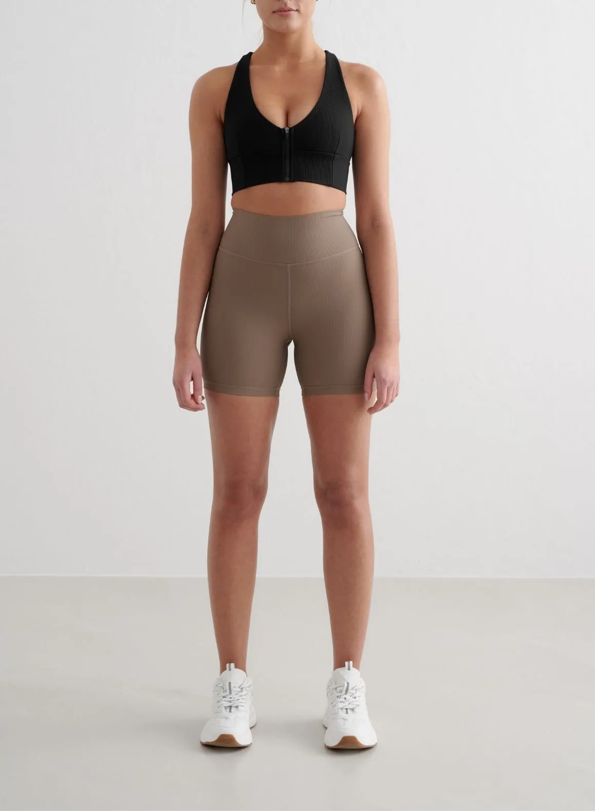 Nougat Ribbed Performance Midi Biker Shorts