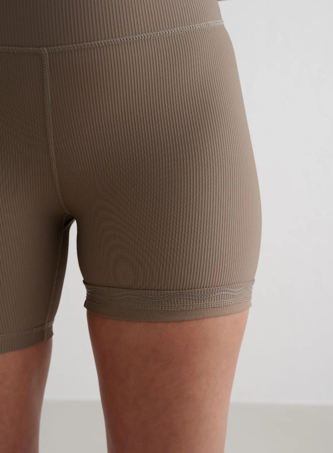 Nougat Ribbed Performance Midi Biker Shorts