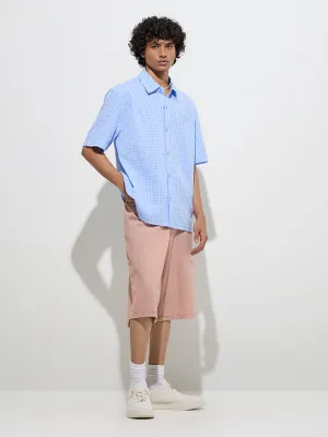 Nuon Blue Checkered Relaxed-Fit Shirt