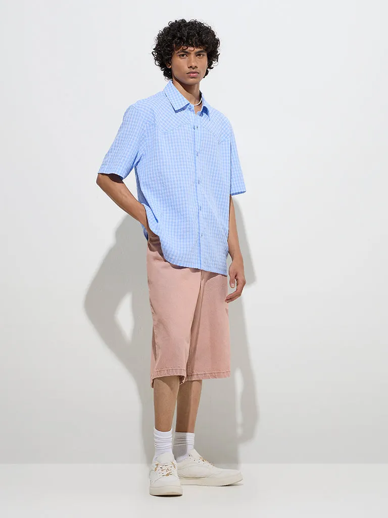 Nuon Blue Checkered Relaxed-Fit Shirt